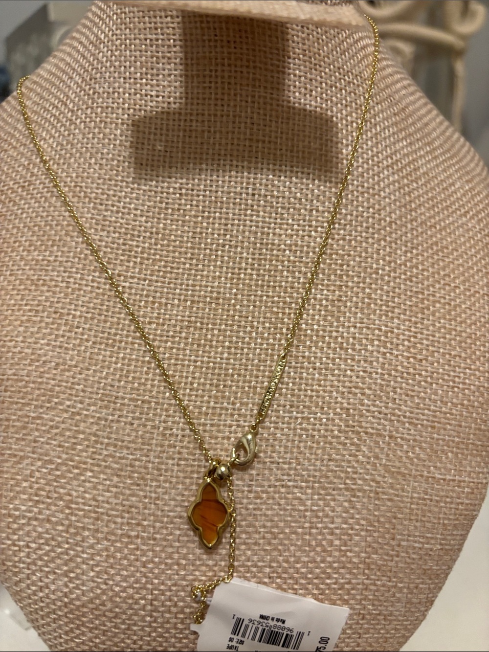Gold Tone Women’s Necklace with Orange Enamel Charm